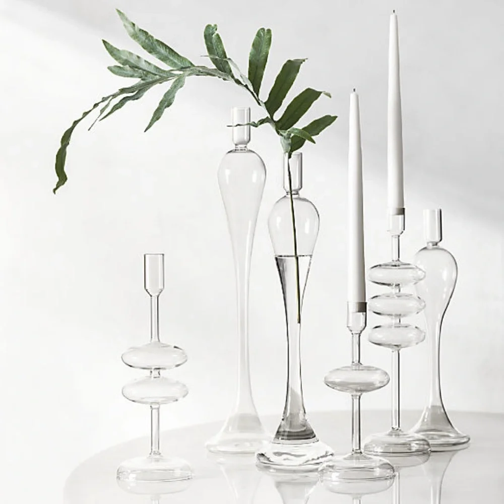 New! Crate&Barrel Clear Glass Sculptural Vase Candle Holder 20”